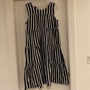 J. Crew Black and White Striped Midi Dress